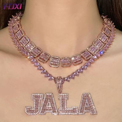 China Customs Fine Religious Jewelry Foxi Rose Gold Plated Zircon Crystal Letter Glitter Pendant Necklace for sale