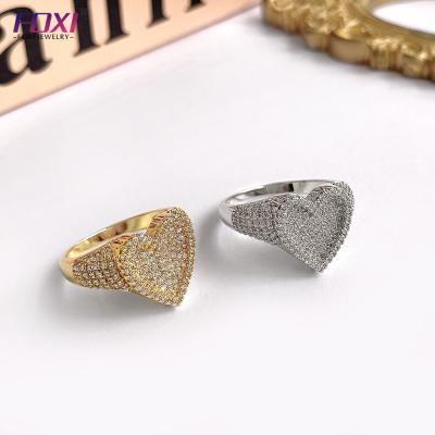 China Special Women Inlaid Gold Plated Ring Fashion New Punk Heart Shaped Design Zircon Outer Ring Two Color for sale