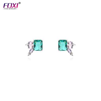 China Fashion Gemstone FOXI Crystal Stud Earrings Romantic Jewelry Stud Earrings For Women Korean Stone Earrings Women for sale