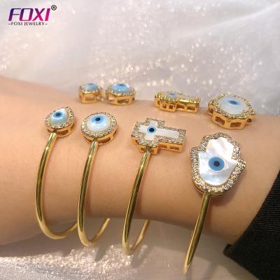 China Hiphop Foxi Jewelry Evil Eyes Bracelet Gold Plated Blue Eyes Bracelet for sale