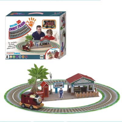 China Multifunctional Toy Children's Toy Children's Puzzle Track Lamp Small Scene Set 3D Train DIY Paper Splicing Smooth Toys for sale