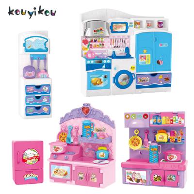 China Kouyikou Plastic Kitchen Toy Plastic Children Cooking Refrigerator Pretend Play Kitchen Set Sink Toys for sale