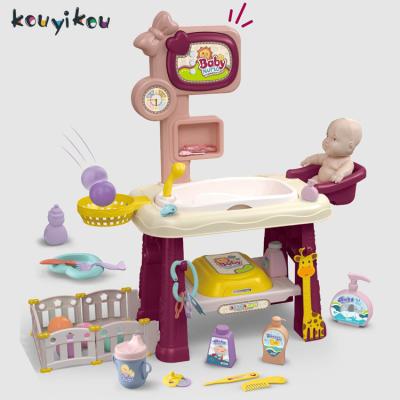 China Cartoon Toy Kouyikou Pretend Role Play Set Nurse Table Toys Doll Baby Care Costume With Doll Toy for sale