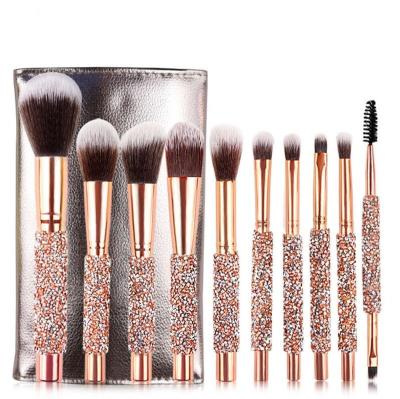 China Angular Blush Eyebrow Crystal Style Makeup Brush Set 10pcs Diamond Professional Powder Eyeshadow Kit Private Label for sale