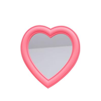 China Central Statistical Plastic Heart Shaped Desk Vanity Wall Mounted Dual Use Makeup Mirror for sale