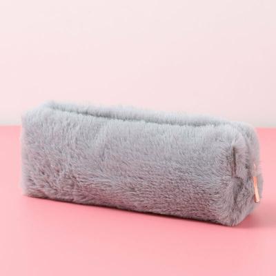 China Lovely Girl Plush Fuzzy Fluffy Pencil Case Makeup Pocket Coin Purse Storage Bag Stationery Container for sale