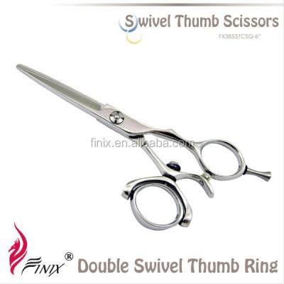 China Ergonomic Swivel Hairdressing Scissors Double Thumb Rings Japanese Steel Hairdressing Scissors for sale