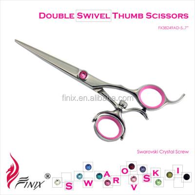 China Ergonomic Hairdressing Scissors Swivel Thumb Rings Double Hairdressing Scissors for sale