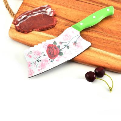 China Viable Flower Printing Design Chef Knife Stainless Steel Non-stick Coating Kitchen Knife for sale