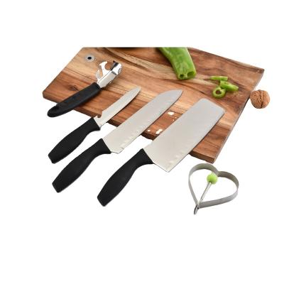 China Durable 5PCS Stainless Steel Kitchen Knife Set Plastic Handle With Food Anti-scalding Clip And Fried Egg Model for sale