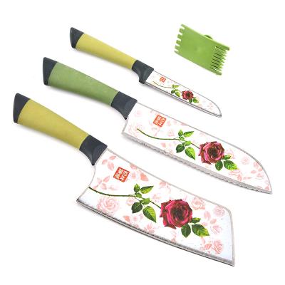 China High Quality Viable 4 Pieces Kitchen Knife Sets Colorful Flower Meat Coated Vegetable Chopping Knife For Kitchen for sale