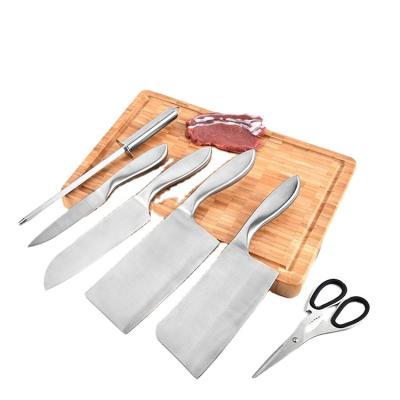 China Sustainable Hot Selling 7 Pcs All Stainless Steel Kitchen Knife Sets With Boning Knife&Scissors And Sharpener for sale