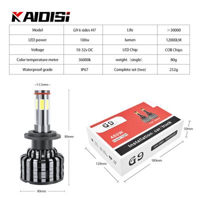 China LED Auto Lighing high power 6 sided h7 led auto headlight COB chip g9 led headlight kit for sale