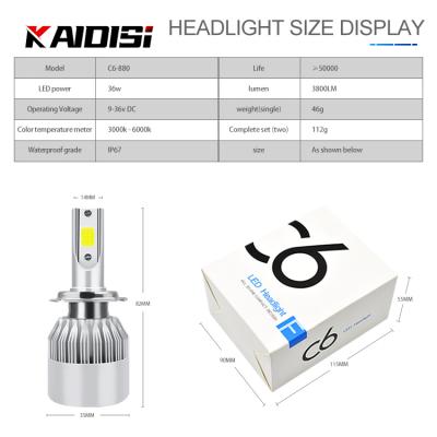 China Automotive Led Headlight Top Selling Auto Lighting System 36W Led Bulb Car C6 H7 3800LM COB Chip Led Headlight For Universal Car for sale