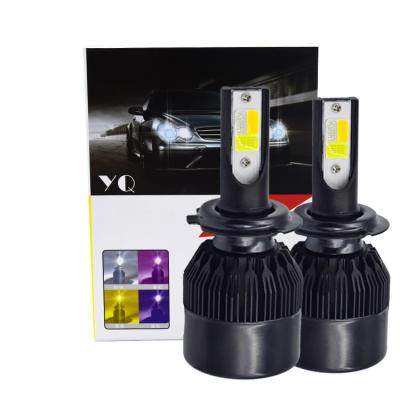 China High power aluminum 36W 3000K /6000k/8000k auto led headlights 3color switching h1 h4 h7 36W C6 car led bulb for all automobile for sale