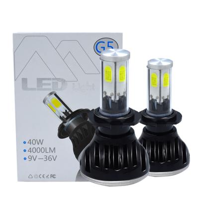 China kaidisi car accessories G5 4side H1 H3 H7 H11 9005 H4 LED car headlight COB 80W 8000LM aluminum kit led headlight for car for sale