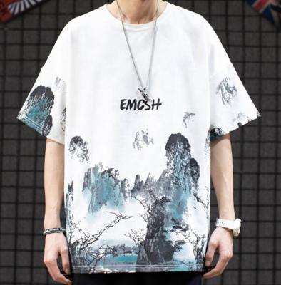 China Breathable OEM Customized Short Sleeves O Neck Vintage Chinese Casual Paintings Plus Size T Shirts For Men for sale