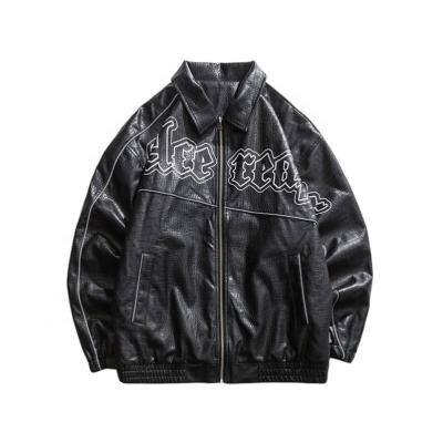 China OEM Breathable Men's Jacket PU Leather Jacket Collar Large Size Autumn Street Hip Hop Loose Jacket for sale