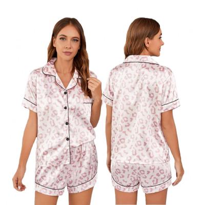 China Manufacturer Leopard Contrast Piping QUICK DRY Lounge Wear Sets Satin Pajamas Luxury Pj Sets For Women for sale