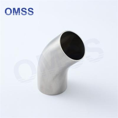 China SMS ISO DIN 3A 304 de acero inoxidable tubo sanitario de ajuste soldado 45 grados codo en venta