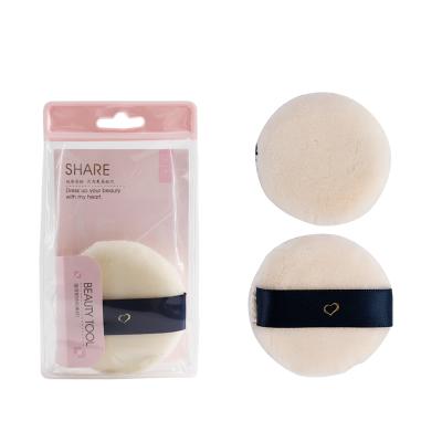 China SBelle Skin-Friendly Maker Good Price White Flocking Powder Puff Cosmetic Tools Powder Puffs With Handle for sale