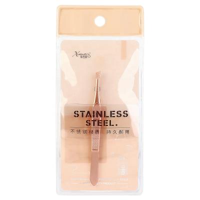 China Rose Gold Portable Eyebrow Wholesale Cosmetic Tool Stainless Steel Eyebrow Tweezers for sale