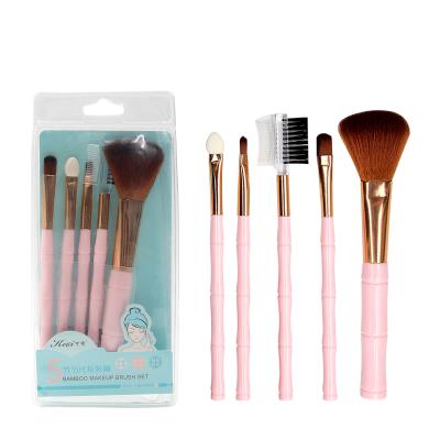 China Angular Blush Amazon Best Selling New Design 5pcs Set Portable Mini Bamboo Shape Plastic Handle Eyeshadow Lip Blush Makeup Cosmetic Brushes for sale