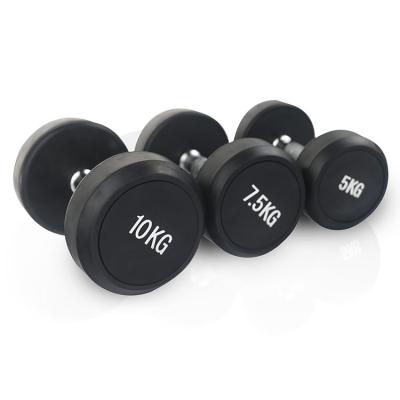 China Dumbbell Manufacturer Rubber Covered Dumbbell Manufacturer Fitness Equipment Weight Round PU Lifting Dumbbell Set in LBwith Rack for sale