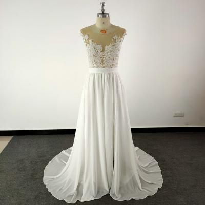 China Dry Cleaning Illusion Neck Lace Applique Chiffon Beach Wedding Dresses Plus Size Real Picture Simple Bridal Gowns for sale