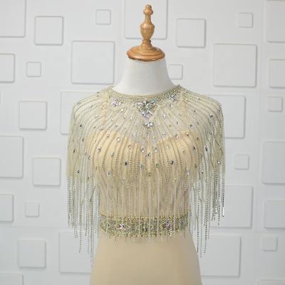 China 2019 Custom Luxury Beaded Polyester Color Rhinestone Wedding Dress Shawl Wrap Accessories Tassels Evening Dress Shawl Chain New for sale