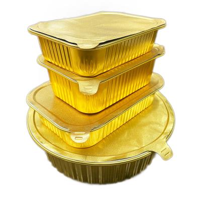 China Aluminum Foil Baking Gold Containers Smooth Wall No Wrinkle Aluminum Tray High Quality Food Packaging for sale