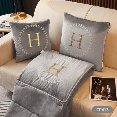 China Anti-pilling Pillow Covering High Quality Foldable 2 in 1 Fleece Fleece Flannel Letter Air Conditioner Pillow Coral Creative Blanket for sale