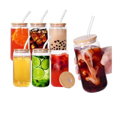 China Wholesale Custom Heatable Logo Borosilicate Clear Milktea Coffee Beer Shaped Mug 16oz Glass Beer Mugs With Bamboo Lid for sale