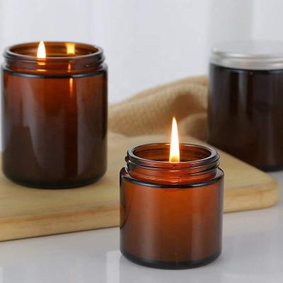 China Home Decoration 4oz Amber Color Wide Mouth Scented Candle Container Glass Jar With Silver Lid 120ml for sale