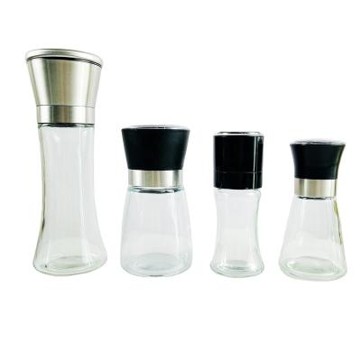 China Viable Custom Kitchen Seasoning Transparent Plastic Spice Shaker Grinder Glass Bottles Lid Manual Salt and Pepper Mills 180ml for sale