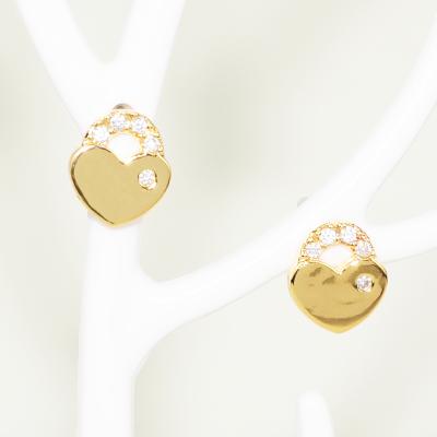 China CASDIY New Design Fashion Cute Gold Plated Zircon Heart Lock Stud Earrings Shiny Girls Women for sale