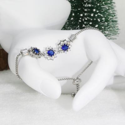 China Christmas Romantic Blue Zircon Chain Bracelet &Bangles Three Platinium Plated Bangle Adjustable Jewelry for sale