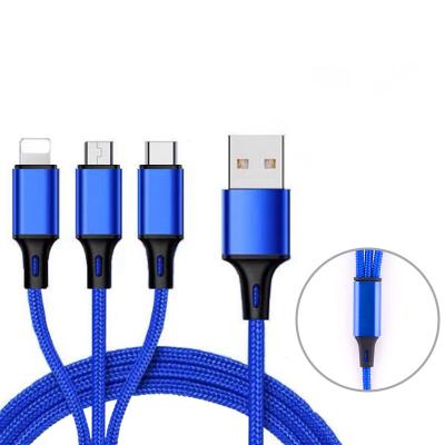 China 2.4A Current Fast Transmit USB Cable Nylon Braided Type-C Micro USB 8 PIN Multi Charger Cable For Phone 3 in 1 Cable for sale