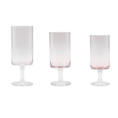 China Wholesale Customized I-shaped Pink Glass Goblet Environmentally Friendly Japanese Style Modern Minimalist Creative Household Wedding Wine Glass for sale