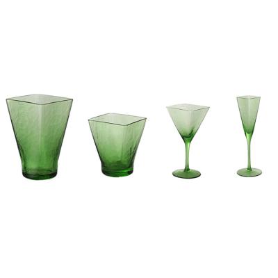 China Nordic Customized Wholesale Environmentally Friendly Square Creativity Juice Cup Green Wine Champagne Glass Tumblers For Party Hotel for sale