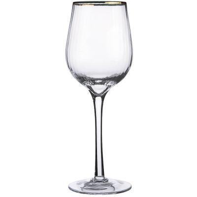 China Gold Rim and Ribbed Wholesale Customized Classic Ribbed Clear Gold Rim Crystal Flutes Glass Champagne Red Wine Glass Goblets for Weddings for sale