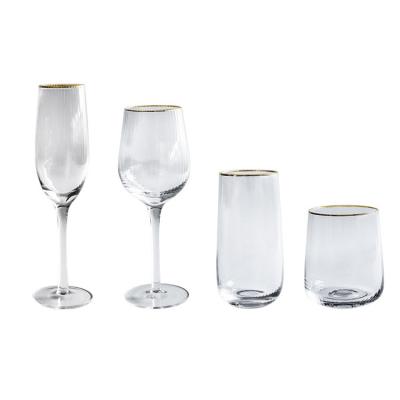 China Gold Rim Transparent Champagne Water Goblet Wine Glass Wedding Cup Wholesale Customized European Gold Striped for sale