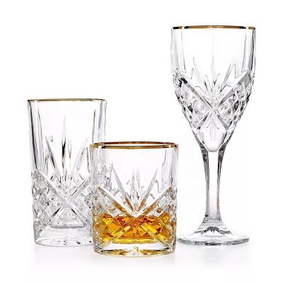 China Unique Gift Handcrafted Gold Rim Crystal Wine Glass Goblet for Wedding Wine Stemmed 9oz Glass for sale