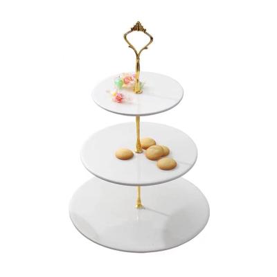 China Viable Serena 3 Row Round White Serving Cake Tray Stand Cupcake Tower Ceramic Dessert Stand Tray for sale