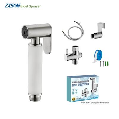 China Newest Design High Pressure Water Flow Control Rust Proof Stainless Steel Handheld Bidet Toilet Sprayer Set With White Silicone Handle for sale