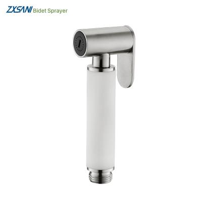 China Sillicone White Handle Sleek Design Rust Proof Stainless Steel Handheld Toilet Bidet Sprayer Cloth Diaper Sprayer for sale