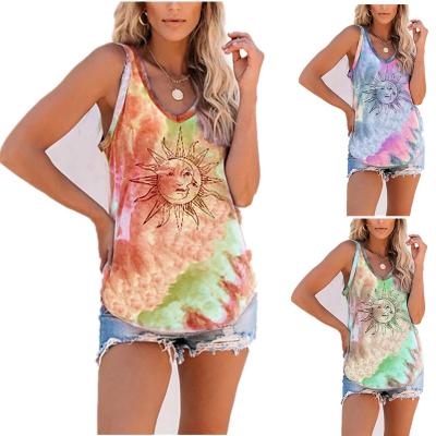 China Anti-pilling Ladies Blouses Tops Plus Size Womens Clothing Tie Dye Sleeveless Casual T-Shirts For Women for sale