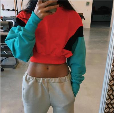 China Anti-wrinkle explosive fashion casual sports stitching cropped candy color plus size sweater for women for sale