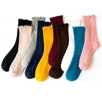 China New Breathable Cotton Crew Socks Women Logo Socks Ruffle Socks Women Custom Made for sale