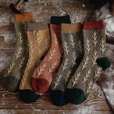 China Winter Women's Breathable Tube Socks Christmas Wind Trees Japanese Stockings Woolen Warm Cute Long Socks for sale